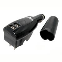 110V AC Wall Plug & 12V DC Auto Plug to 5V Dual USB Out Adapter