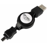 Retractable USB A Male to Mini 4 Pin Cable, BULK