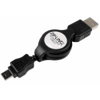 Retractable Cable, USB-A Male to Mini B 5pin Male, 2.5', BULK