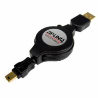 Retractable Cable USB 2.0 A Male to Mini B 5 Pin, BULK