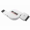 White Round Retractable iPod/iphone USB Charge & Sync Cable 32", BULK